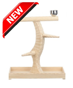 Medium Table Top Wood Parrot Stand with Feeding Bowls